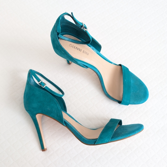Gianni Bini Suede Teal Open Toe High Heels, size 9, Party Wedding Prom - Picture 8 of 9